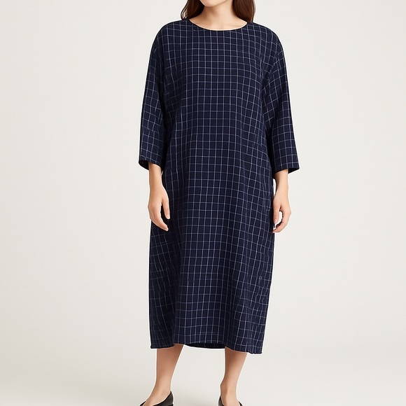 Steven Alan Navy Grid Check Shift Dress Size 4 Made in USA - Picture 1 of 9